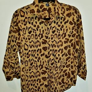 Chaps Cheetah Print button down cotton Top small